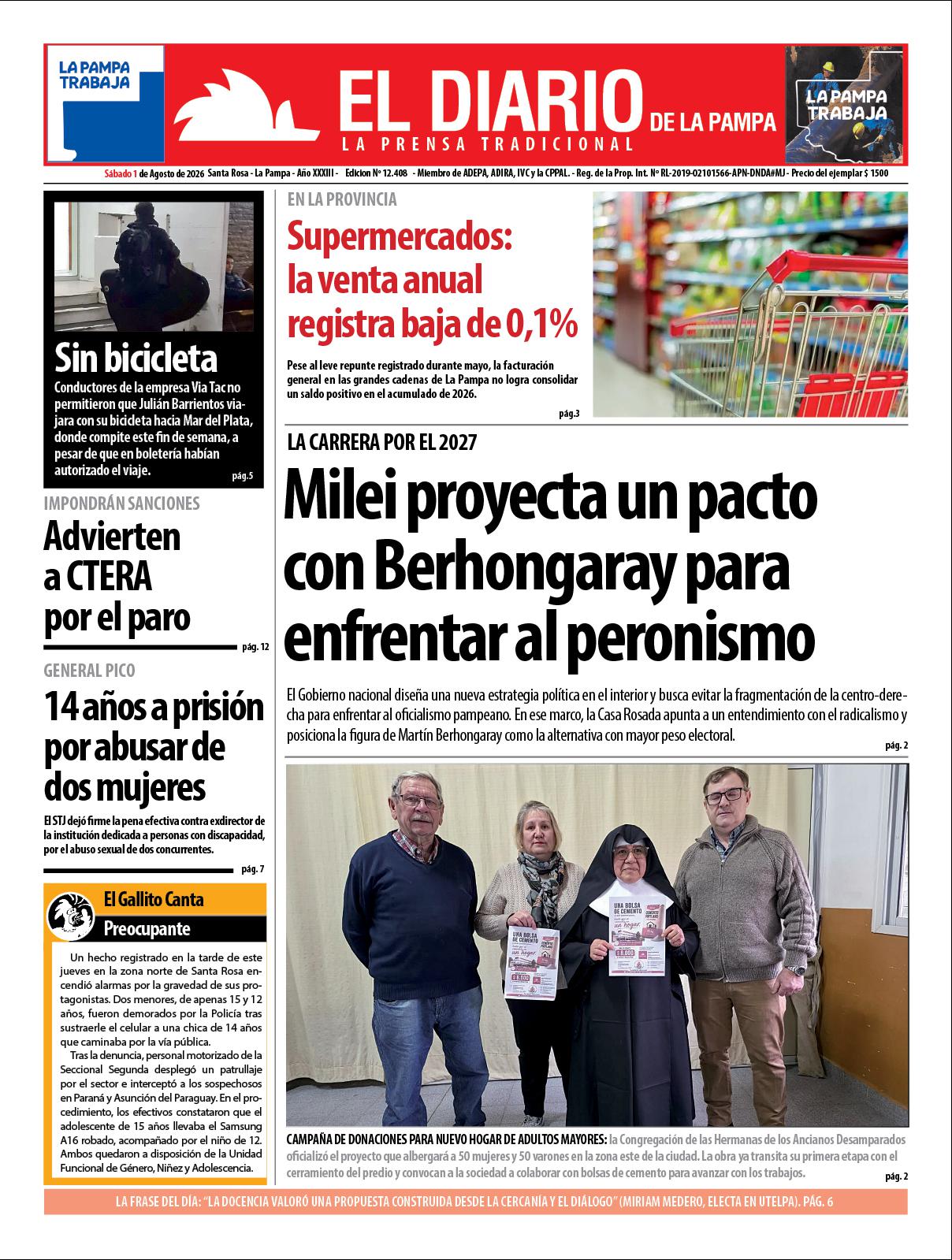 Tapa de El Diario en papel  saacutebado 01 de agosto de 2026